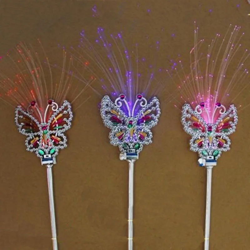 1pcs Rhinestone Fiber Light Girls Princess Fairy LED Butterfly Magic Wand Stick Toy Party      Wedding Festival