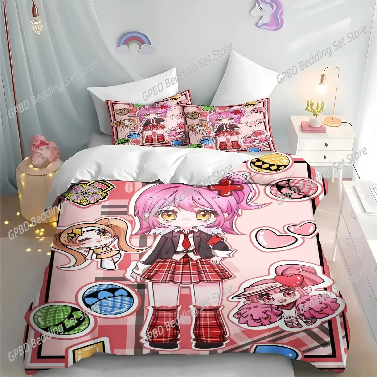 

Luxury New 3D Print Cartoon Shugo Chara Duvet Cover Set Children Hinamori Amu Cute Animation Bedding set