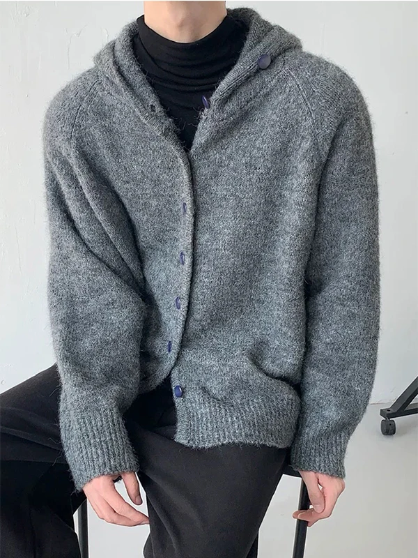 

Вязаный кардиган с капюшоном и глубокими глазами, мужской осенне-зимний ленивый элитный сарафан в американском стиле ретро Cleanfit Jaet, свободный крой, мягкий полиэстер...