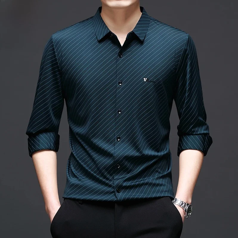 Camisa Casual de Manga Longa Leve e Respirável TUCANO Nova Coleção Primavera - Camisa de Seda Gelada Estampada Versátil para ...