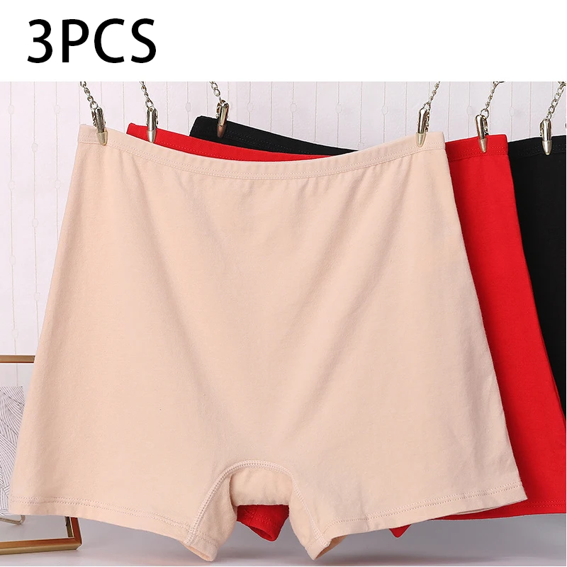 

3pcs Cotton Women Panties Lady Plus Size Boxer Underwear High Waist Briefs Solid Color Female Shorts Safety Panty