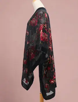 Cardigan lungo in velluto burnout da donna in stile bohémien con copricostume da spiaggia, cardigan di lusso per le vacanze, scialle, nappa, chiffon 10 best sales kimono di chiffon - №4