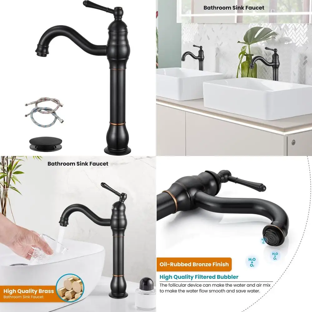 

360° Swiveling Single Handle Bathroom Sink Faucet with Pop-Up Drain, Oil Rubbed Bronze Finish