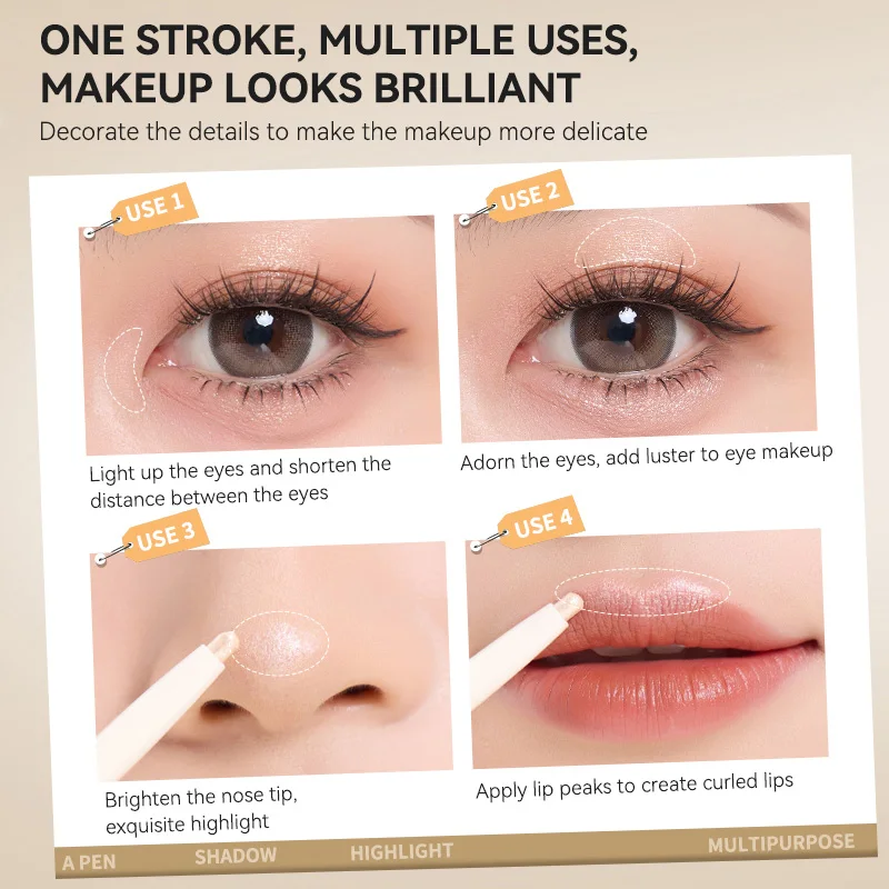 Feotznw Stylo tridimensionnel à double tête, éclaircissant tridimensionnel, sans bavures, utilisez les lèvres et les yeux
