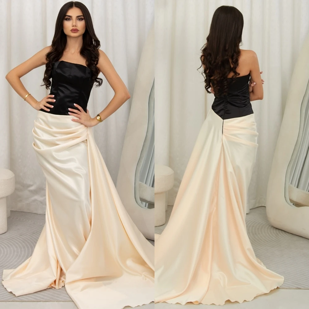 Элегантное атласное вечернее платье без бретелек по индивидуальному заказу, сексуальные платья для выпускного вечера без рукавов, нежные контрастные цвета, платья для особых случаев