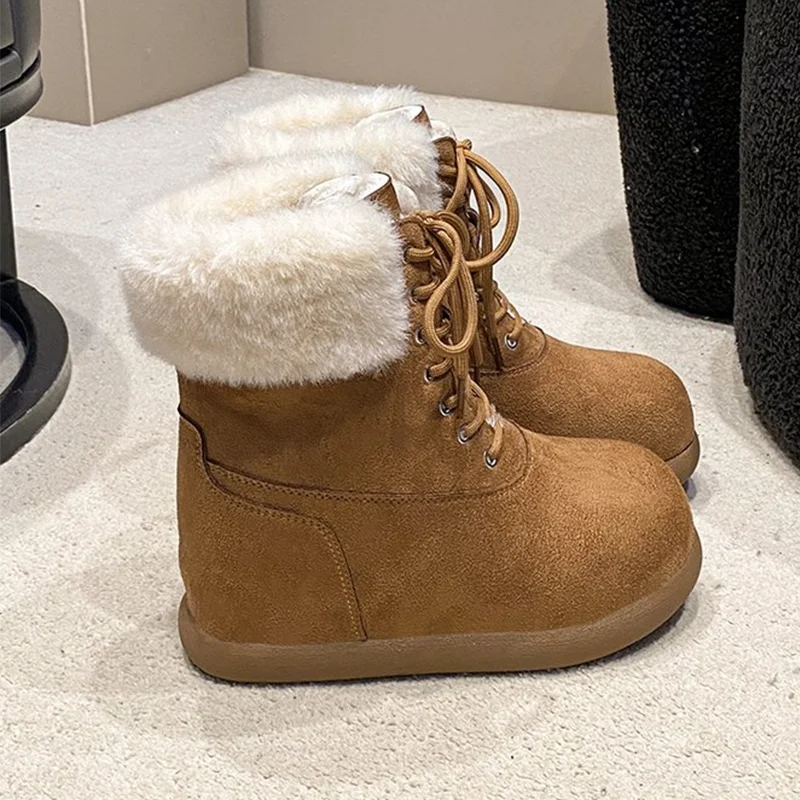 

Flats Women's Ankle Boots for Woman Designer Short Plush Cotton Shoes 2026 Fashion Snow Boots Comfort Warm New Mujer De Botas