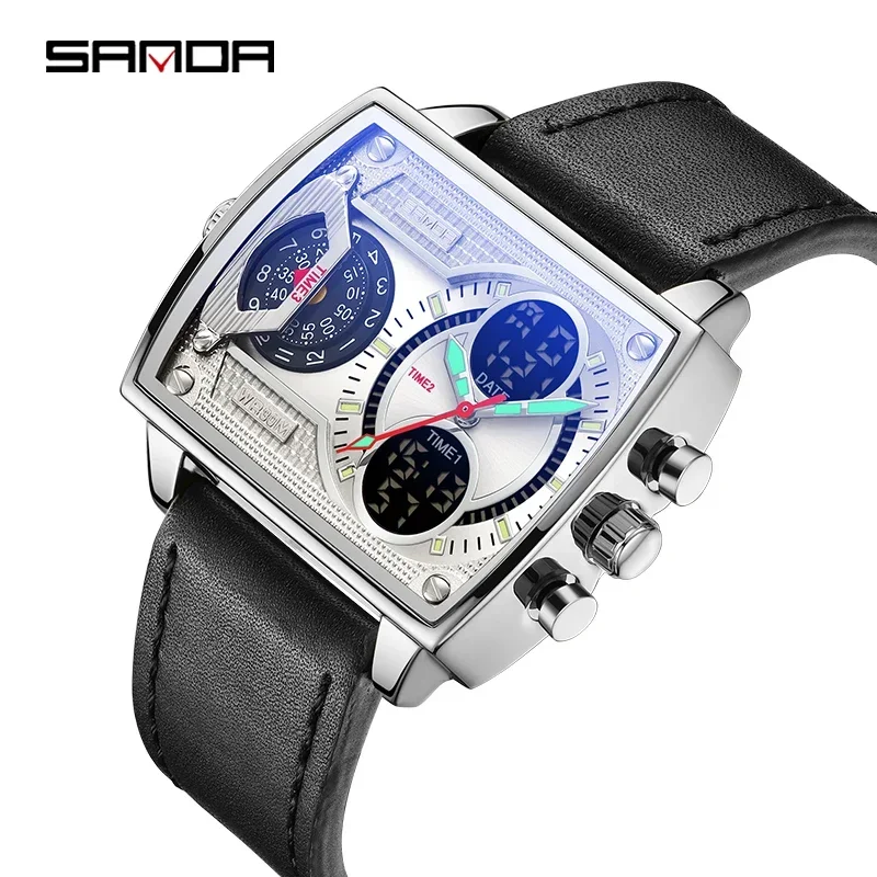 Sanda 2024 Nieuwe Luxe Herenhorloges Topmerk Mode Digitaal Quartz Dubbel Display Polshorloge Voor Heren Klok Relogio Masculino 6032