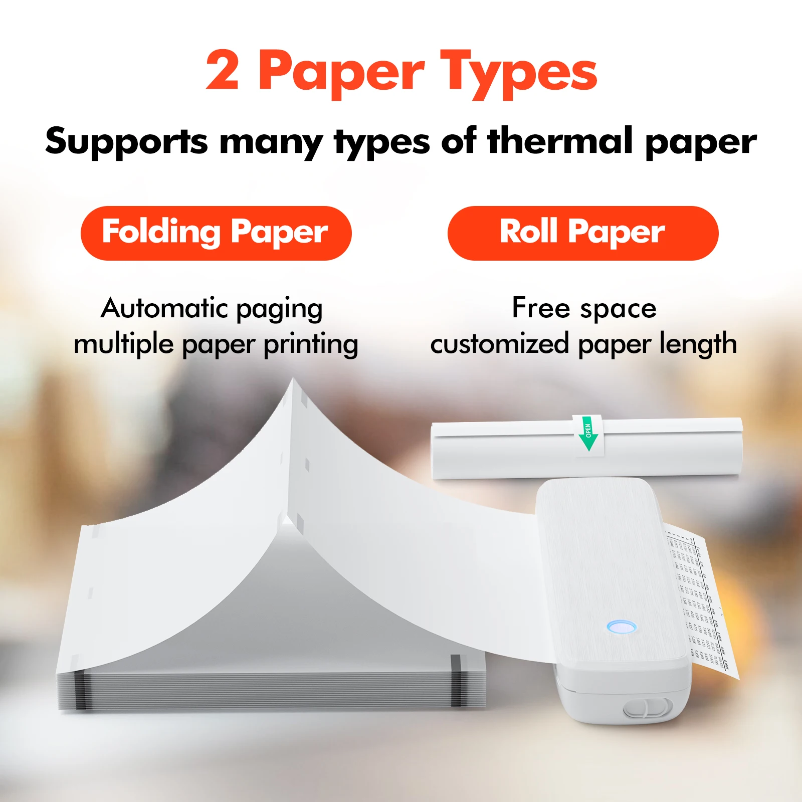 Convenient Inkless & Lightweight Mini A4 Thermal Printer Use for iOS/Android/Windows/MacOS Free Space or Customized Paper Length