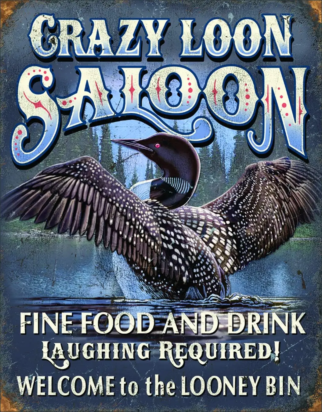 Poster Discount Crazy Loon Saloon Tin Sign 12.5