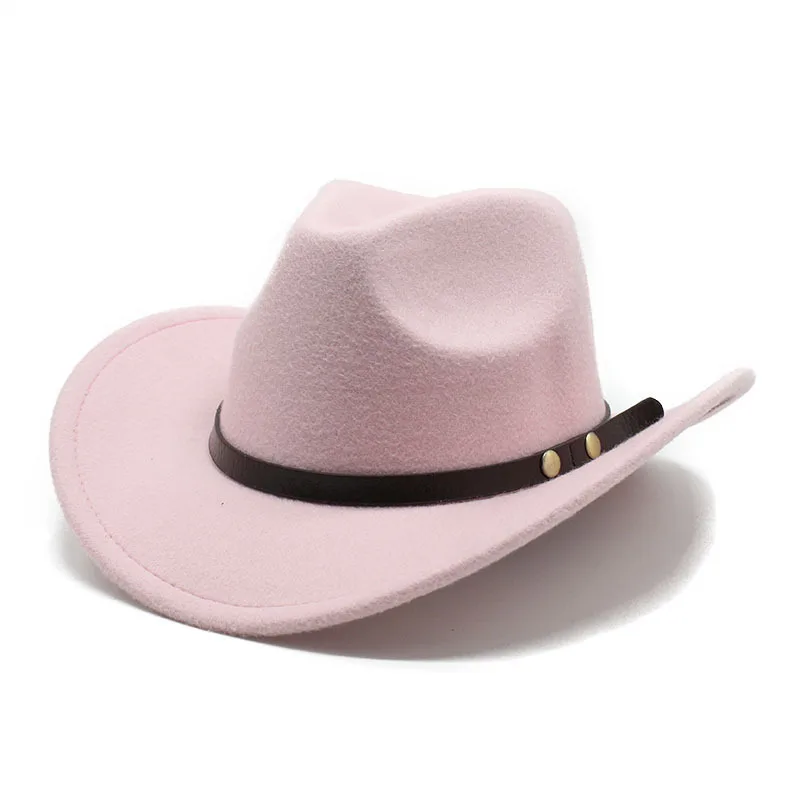 Neue Unisex Vintage Western Cowboy Cowgirl Filzhut mit Punk Gürtel Winter Herbst Panama Nachahmung Wolle Jazz Cap – Detail 8