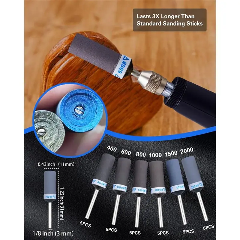 A67P-30PCS Sanding Drums For Dremel Rotary Tools Accessories, Sanding Bits Kit For Dremel Sanding Bands With 1/8 Inch Shank