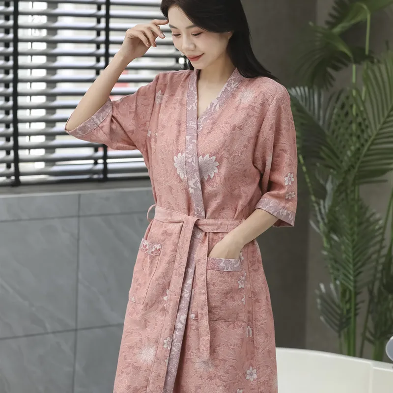 

Pure Cotton Bathrobe Couple's New Quick Drying Towel Absorbent Towel Gauze Nightgown Chinese Style Shower Thin Design