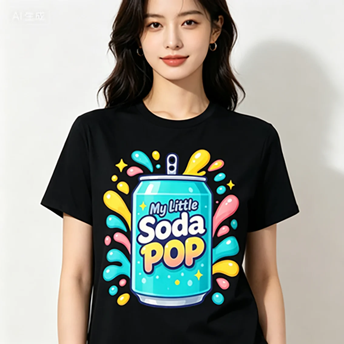 Women Cartoon Soda Pop Can Graphic T Shirt Summer Casual Short Sleeve Colorful Funny Kawaii Drink  Fashion Tops