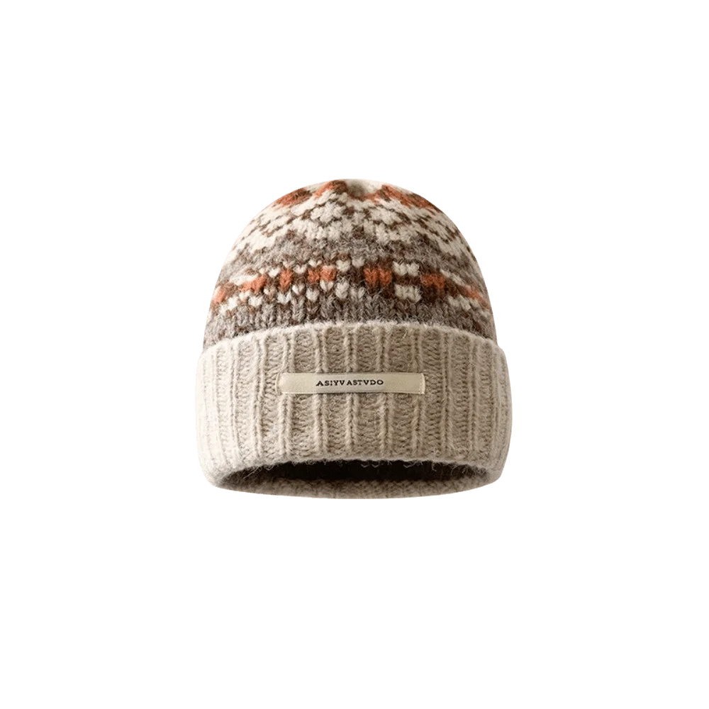 Solid Color Knitted Winter Hat Color Contrasting Soft Knitted Casual Beanies Retro Jacquard Cold Resistant Warm Knitted Hat