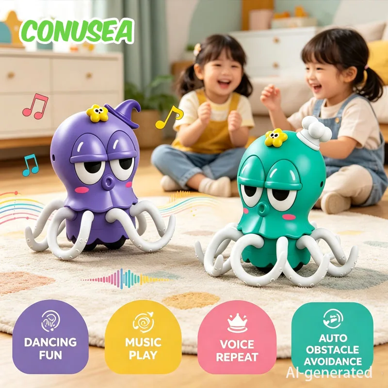 Dancing Squid Baby Toy with Music Vioce Repeat Children Electronic Pets Magical Octopus Sensing Obstacle Avoidance Crawling Toys