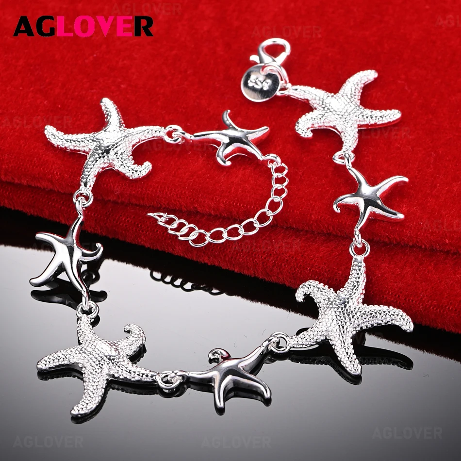 

AGLOVER 925 Sterling Silver Starfish Ring Bracelet Women Charm Fashion Party Jewelry