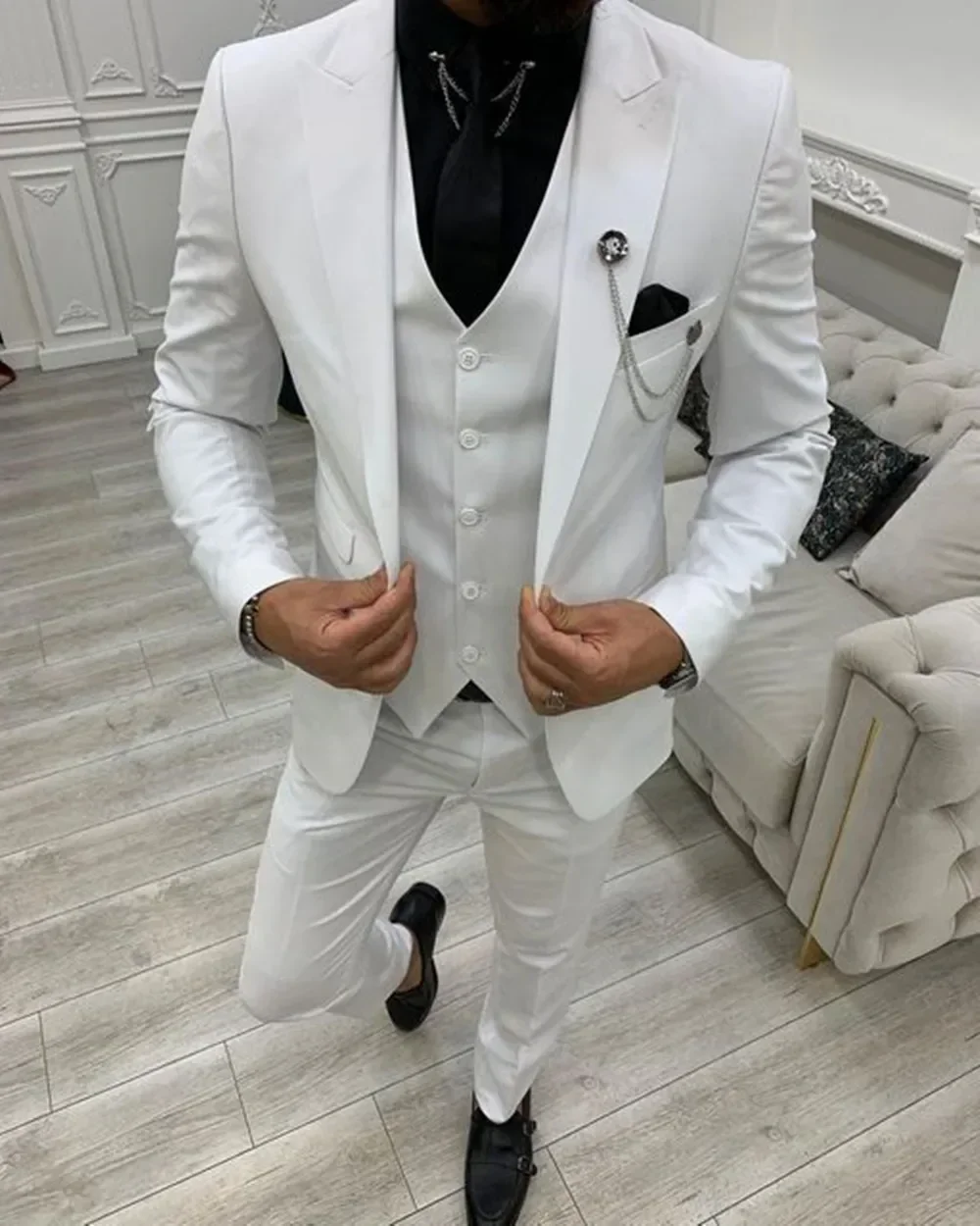 2024 Green Peak Lapel Slim Fit Men Suits 3 Pieces Tuxedos Terno Masculino Blazer Sets Groom Wedding Prom Costume Homme