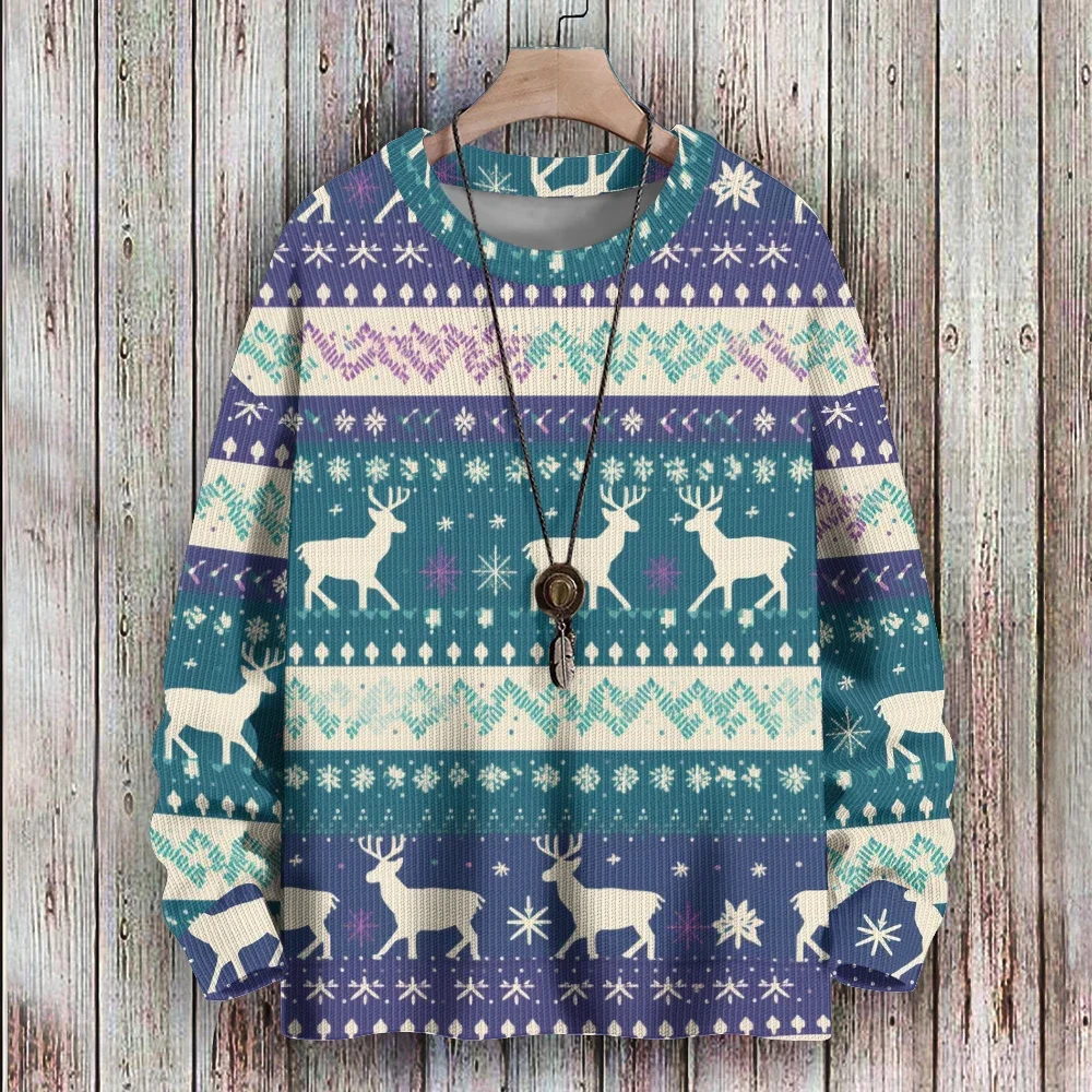 

Fair Isle Ugly Christmas Sweatshirt Funny Kawaii Santa Claus Print Couple Oversized Loose Hoodie Punk Classic Men's Pullovers