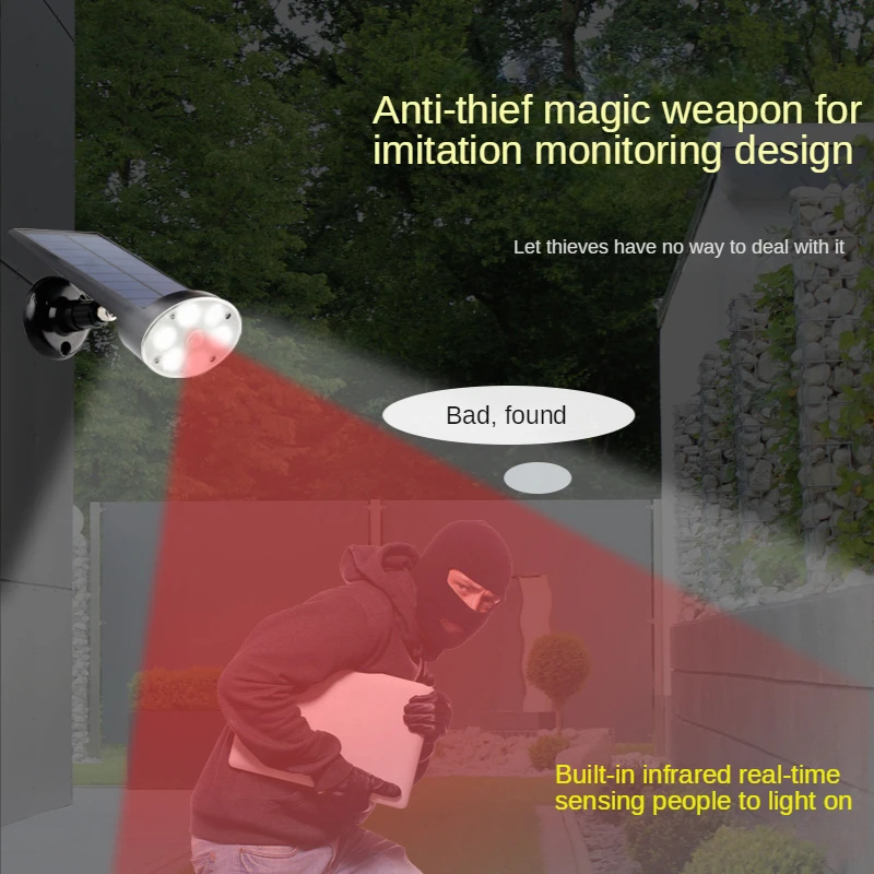 LED Solar Outdoor Flood Light Wireless Motion Sensor Security Dummy Camera IP65 Waterproof Lamp 3 Mode For Home Garden