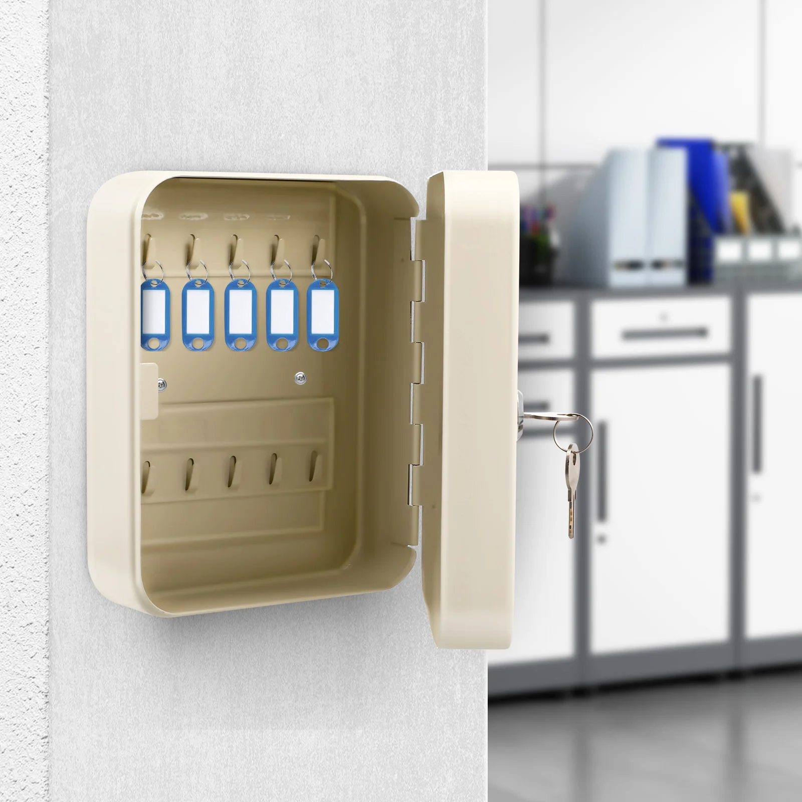 خزانة مفاتيح مكونة من 20 خطافًا، صندوق قفل معدني عالي التحمل، مثبت على الحائط، تخزين مفاتيح آمن للمكتب والمنزل
