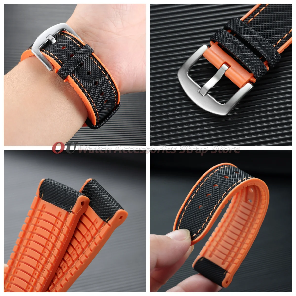 18mm 19mm 20mm 21mm 22mm 24mm Nylon Sailcloth Rubber Hybrid Watch Band Replace Watch Strap Silicone Waterproof Men's Bracelets image 4