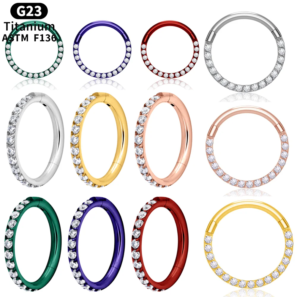 

1/10pcs G23 Titanium front and side CZ 16G Septum Nose Rings Hoop Daith Helix Tragus Cartilage Earrings Conch Piercing Jewelry