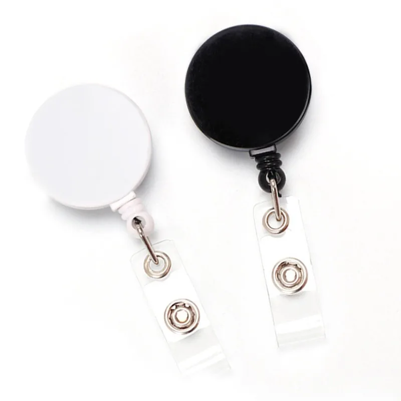 

1pc Black White Badge Reel ID Work Card Permit Clip ID Tag Pass Card Reel Keychain ABS Badge Holder Reel Clips for Card Holder