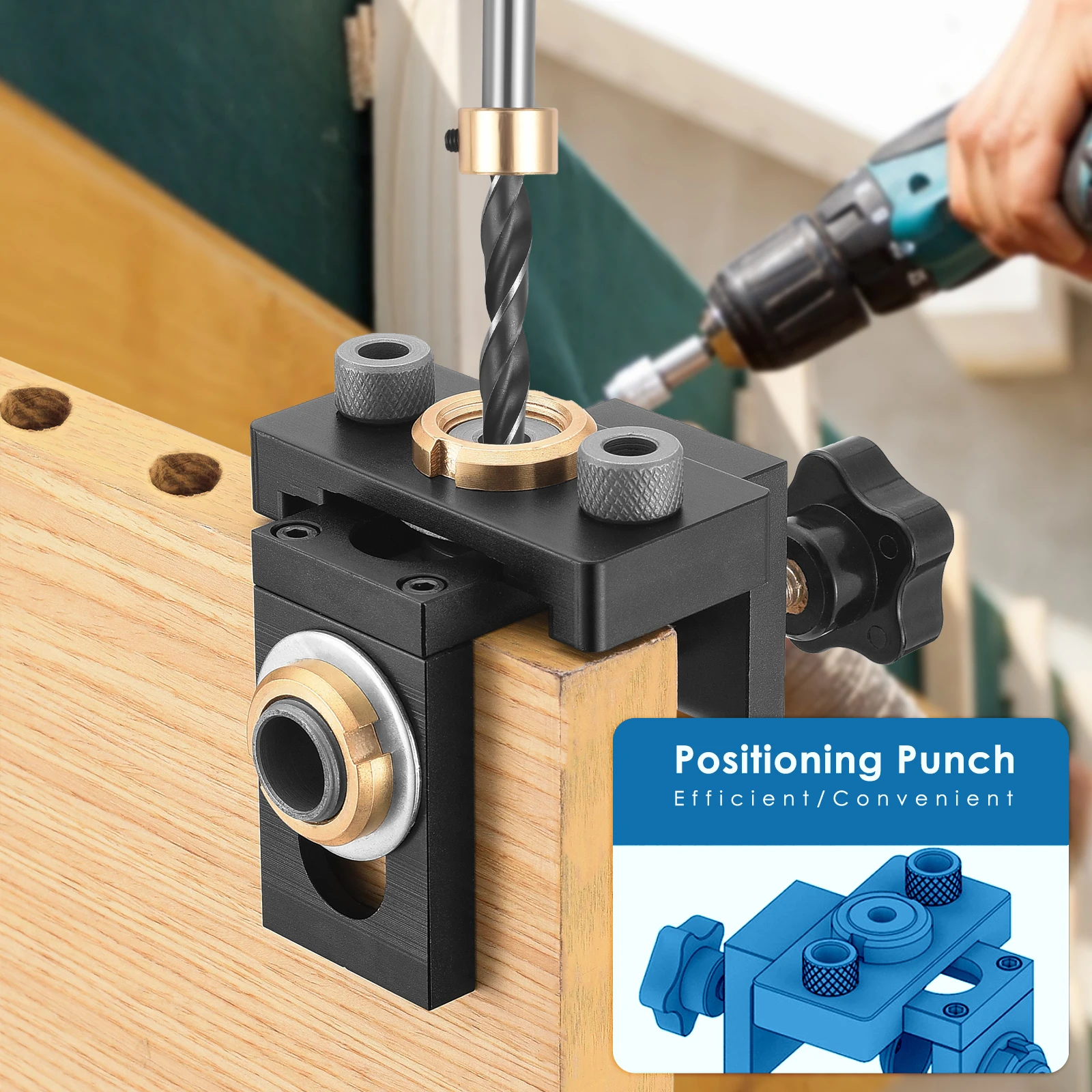 

Pocket Hole Jig Kit Tool, 8/10/15 mm 3 in 1 Woodworking Doweling Jig Kit with Positioning Clip Adjustable Drilling Guide