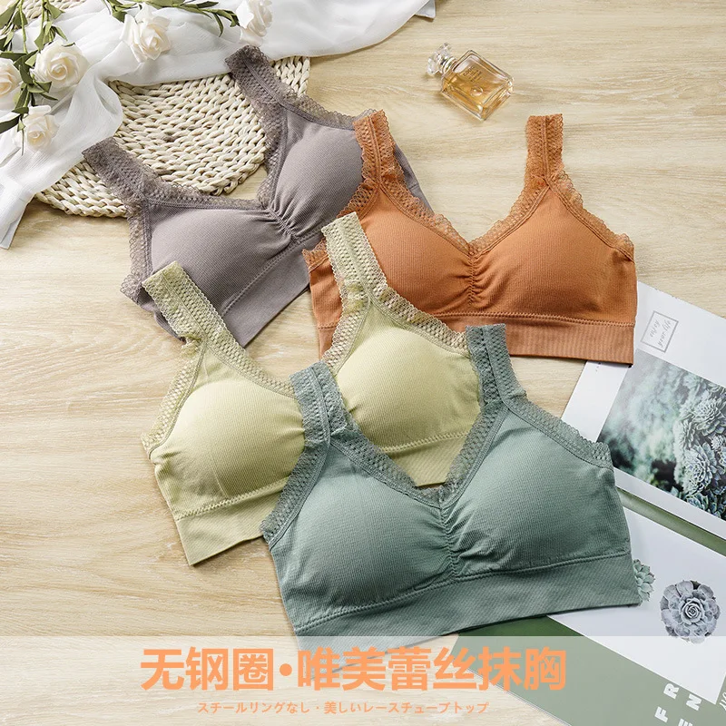 Underwear Wireless Lace Backless Crop-Top Bandeau Sports Yoga Anti-Exposure Seamless Bottoming Vest for Women