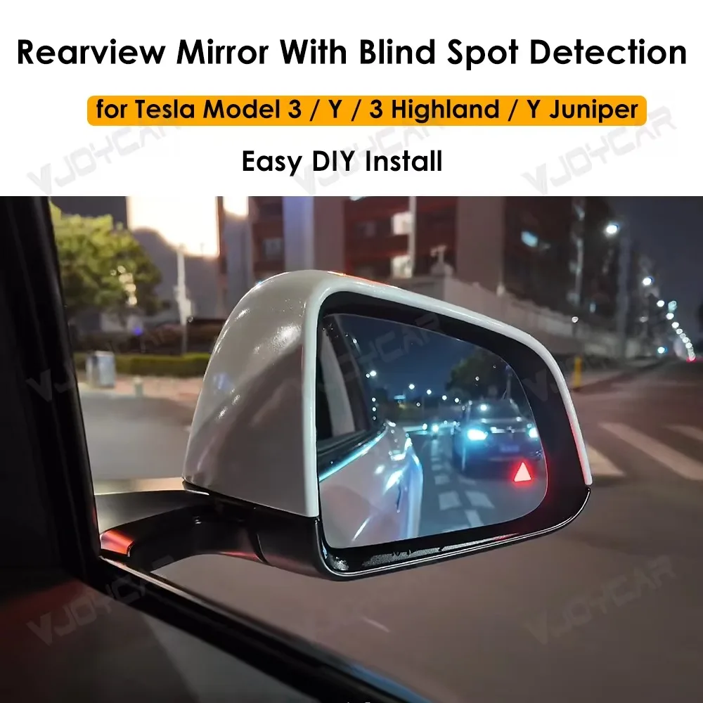 Car Side Rearview Mirror Blind Spot Rearview Mirror for Tesla Model 3 Y 2021+ Red Blue LED Indicator Y Juniper Warning Lights