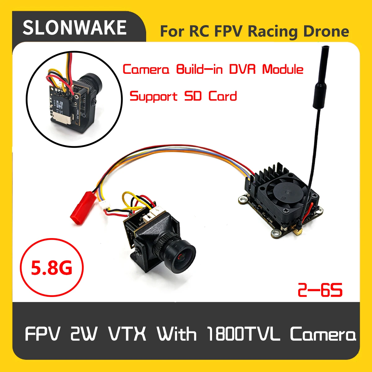 Регулируемый передатчик VTX дальнего действия 5,8G 48 каналов 200/500/1000/2000 мВт и встроенный видеорегистратор со звездным светом 1800TVL для радиоуправляемых самолетов