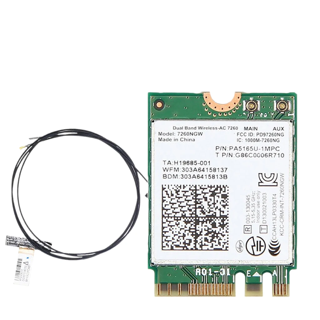 

7260NGW AC 1200M 2.4G / 5G Dual Band Gigabit M2 Built-in WIFI Wireless Network Card 4.0 Bluetooth-Compatible with 8DB Antennas