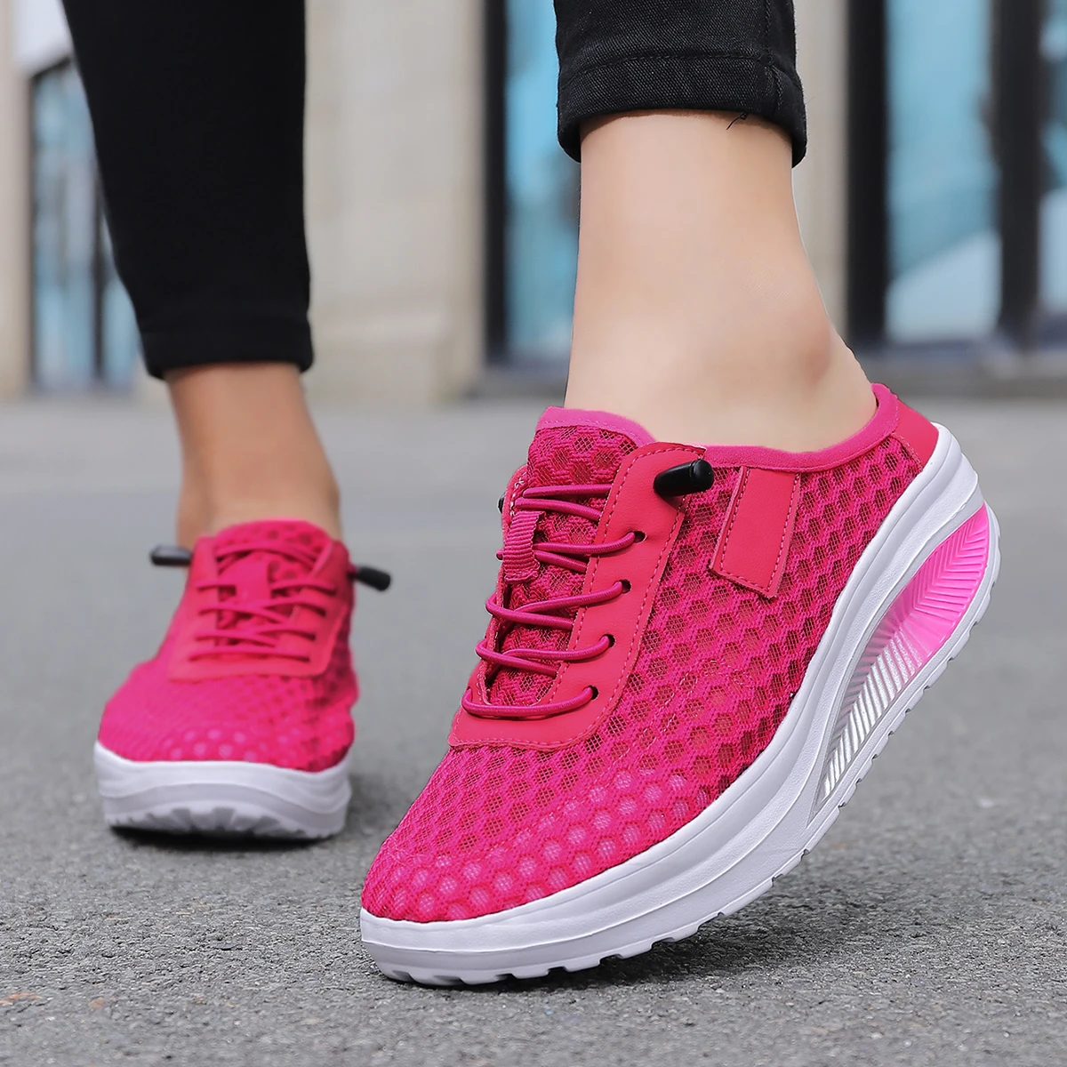 STRONGSHEN Women's Shoes Casual Platform Flats Lady Wedges Shoes Net Surface Increase Height Spring Summer Shake Shoe Size 36-42
