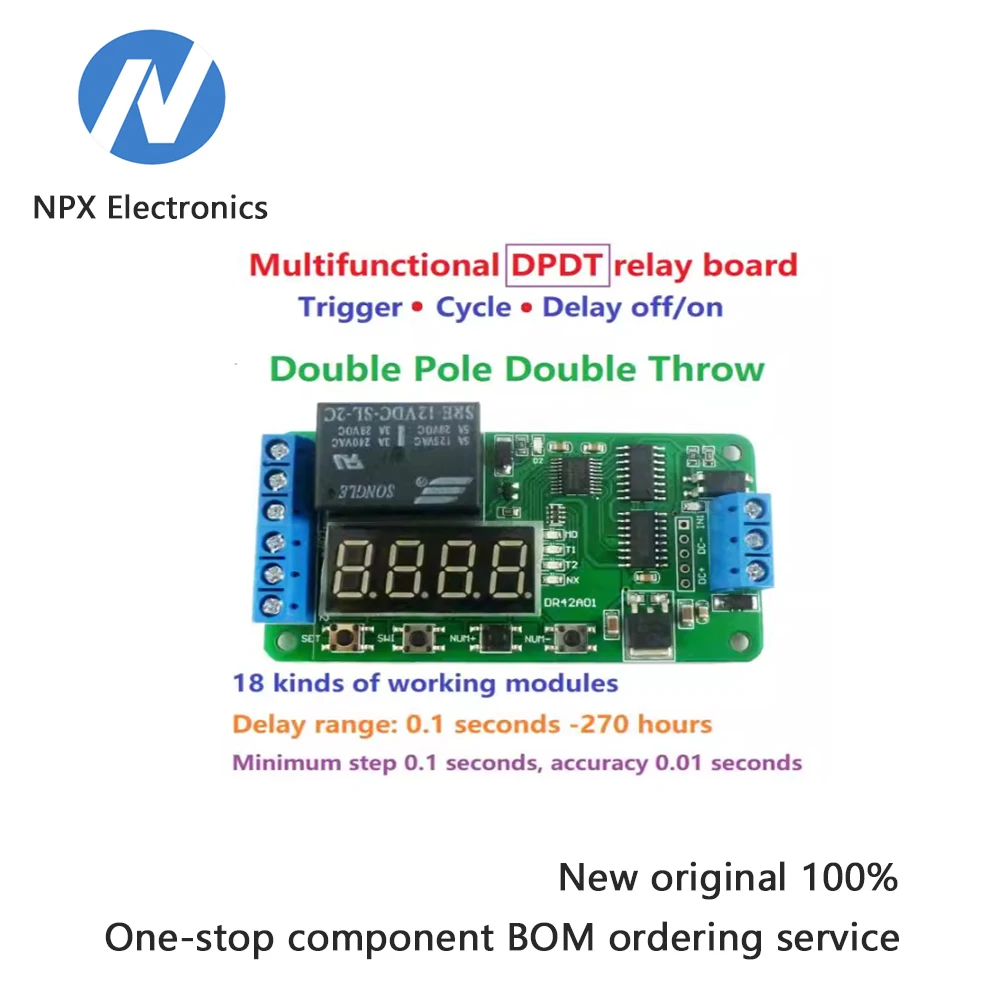 

Двухканальная цифровая трубка 12 В DPDT, двухполюсное, двухпозиционное, многофункциональное реле задержки, таймер, переключатель времени