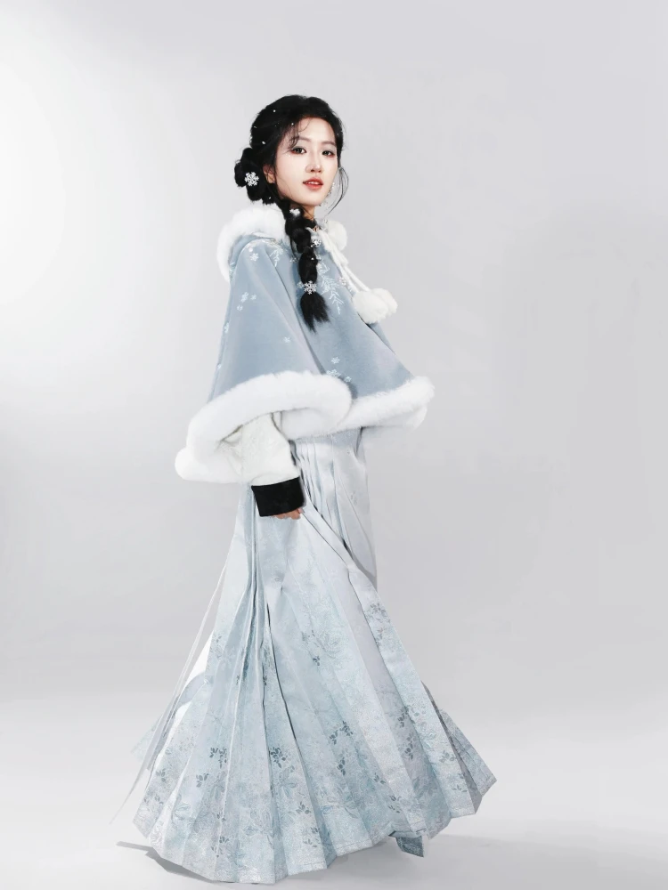 

Adult Ming Dynasty Style Half Skirt New Chinese Traditional High Waist A-Line Polyester Fabric Moon Miao Jing Snowy Tai...