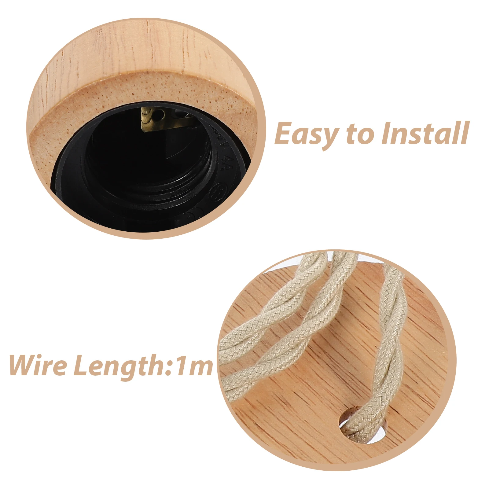 

Solid Wood Lamp Holder E27 Light Socket 1M Round Cup Pendant Hanging Kit Base For Bedroom Restaurant Industrial Style