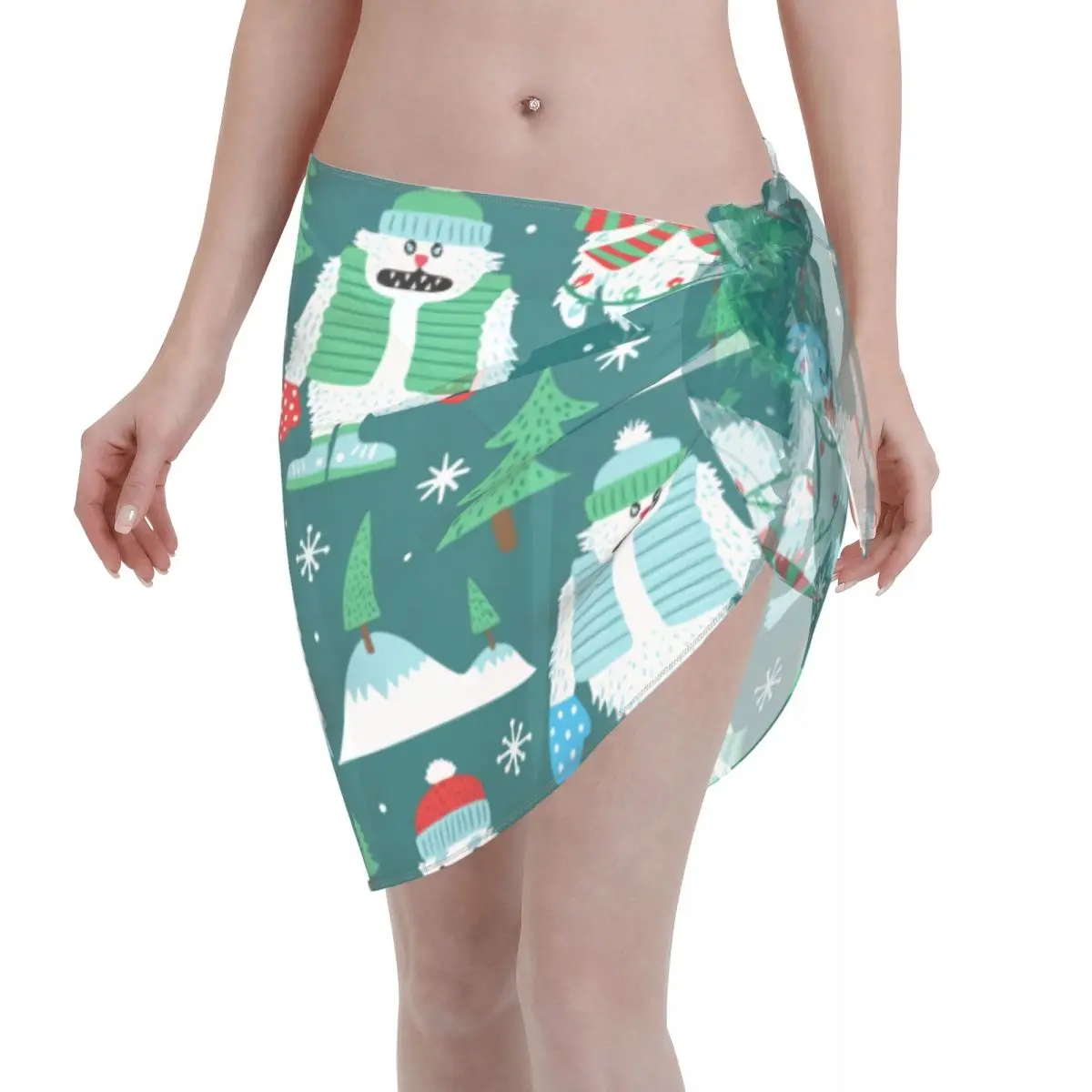 

На заказ Yeti The Holidays, рождественский подарок, купальник, накидки с принтом, короткие накидки на бикини, прозрачные накидки, саронг, накидки, пляжная накидка