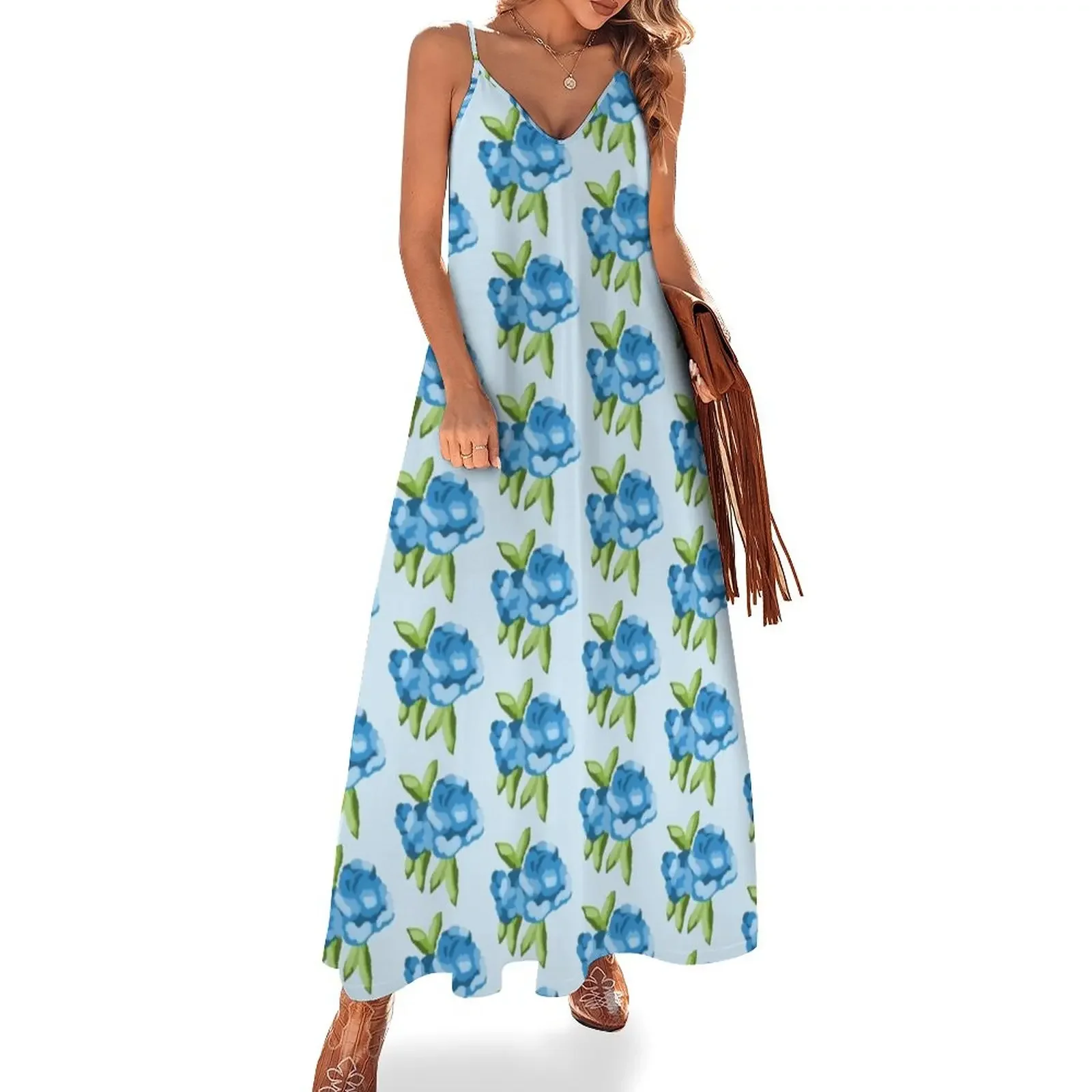 

Blue Flowers Sleeveless Dress chic and elegant evening dress Evening dresses