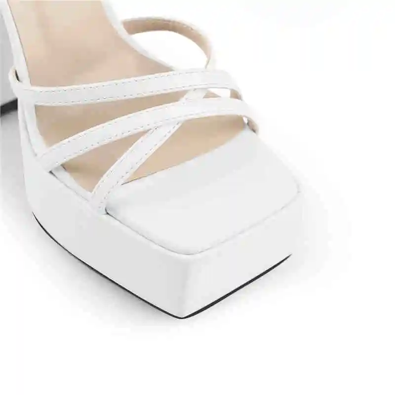 Onlymaker Brand Women White Ankle Strap Platform Chunky Heels Sandals Peep Toe High Heel Party Dress Summer Sandals