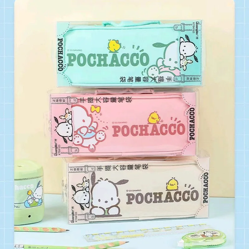 

Miniso Sanrio Pencil Case Kawaii Mymelody Kuromi Cinnamoroll Student Cartoon Hand-Held Double-Layer Stationery Storage Bag