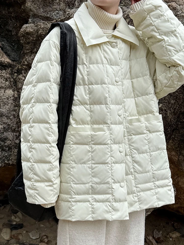 YERMORA Winter Vrouwen Abrikoos Pladi 90 Witte Eendenveren Donsjack Revers Lange Mouw Losse Nieuwe Jas Mode Tij 2025