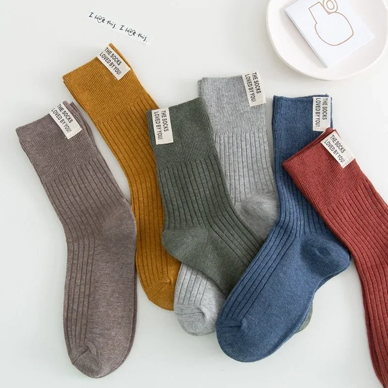 

Spring Autumn Women Cotton Stripes Sport Socks Fashion Harajuku Retro Lady Girls Loose Long Casual Knitting Soft High Stockings