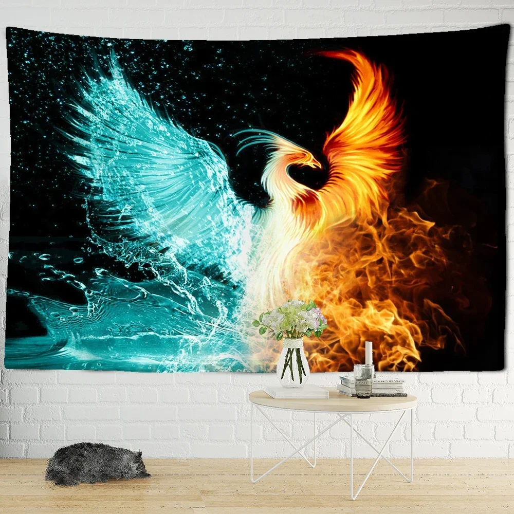 Ice and Fire Phoenix Totem Tapestry Wall Hanging Bohemian Simple Mystic Abstract Art Aesthetic Room Decor