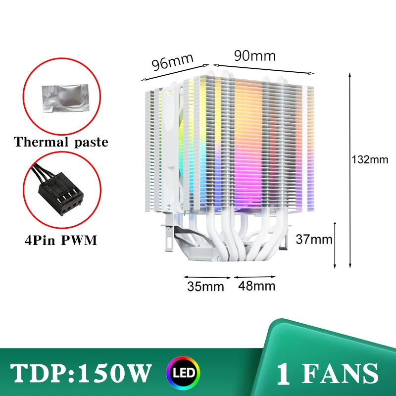 90mm CPU Air Cooler 6 Heatpipe RGB PWM 4Pin Quiet Cooling Fan Radiator for Intel LGA 115X 1200 1700 2011 V3 X79 X99 AMD AM4 AM5