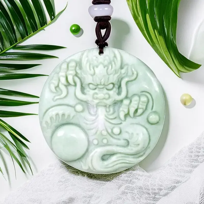 

Green Jade Dragon Pendant Accessories Gifts for Women Amulet Natural Vintage Animal Necklace Man Men Jewelry Carved Gemstone