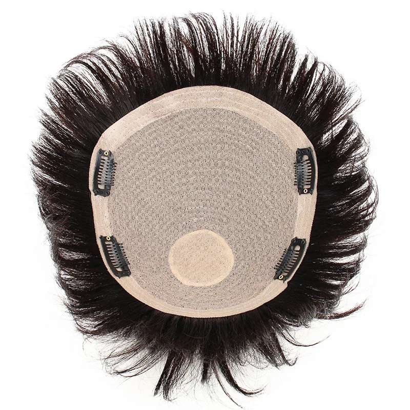 Internal Network 16x18/18x20cm Human Hair Men Toupee Natural Black Hair Piece Head Top Repair Block Forehead Hair Extensions