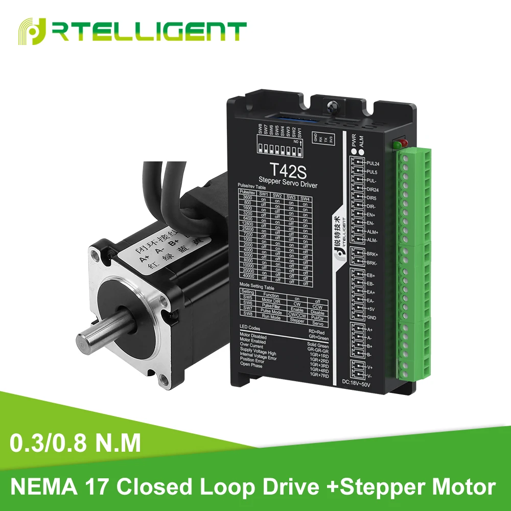SALE Nema 17 0.3/0.8N.m Closed Loop Stepper Motor kits 42.5Oz-in Nema17 Stepper Motor and Drivers / Servo Motor kits Rtelligent