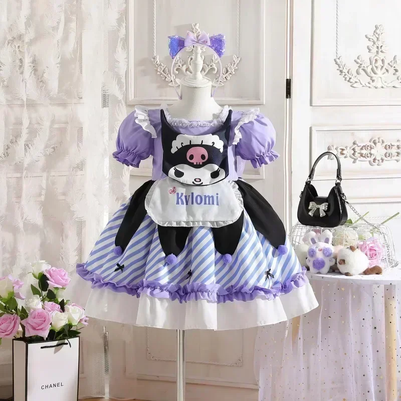 Sanrio Kuromi My Melody Set for Kid Girl 3-12 Years Cartoon Formal Princess Dresses Ootd Baby Costume Halloween Lolita Clothes