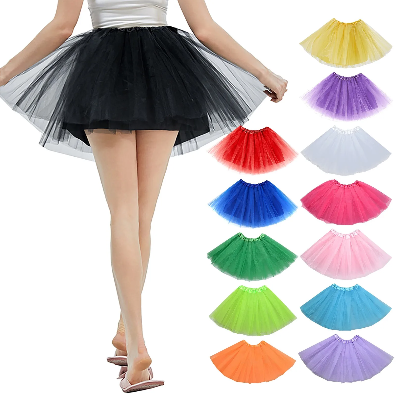 

Support Half Body Puff Petticoat Women'S Candy Color Multicolor Skirt Colorful Dancing Party Tulle Tutu Skirt Adult Casual Dress