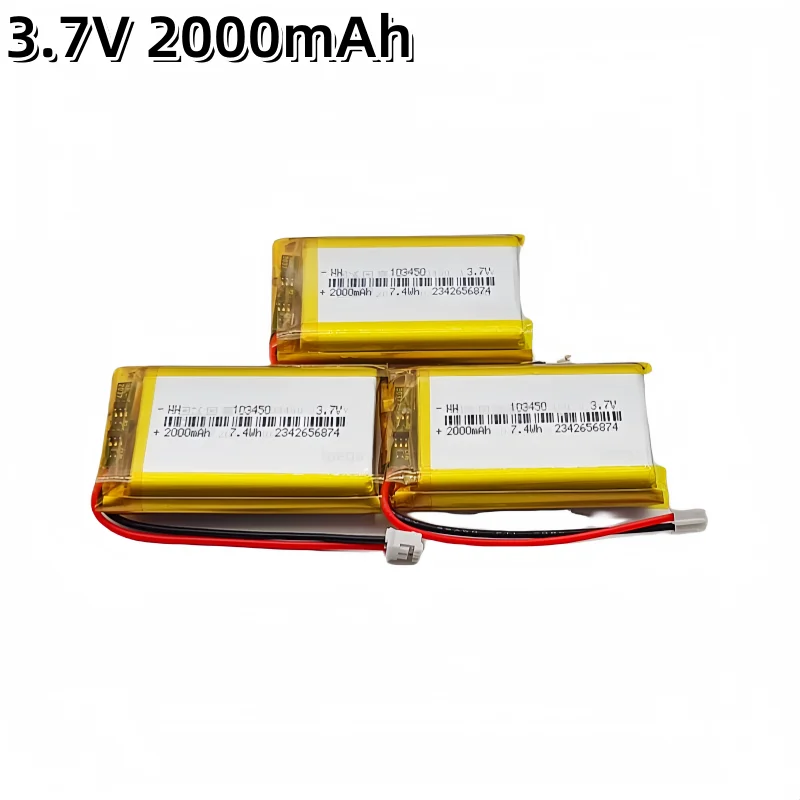 103450 3.7V 2000mAh  Lithium  lpega Rechargeable Battery jst PH 2.0mm 2pin plug for Camera GPS navigator MP5 Bluetooth Headset